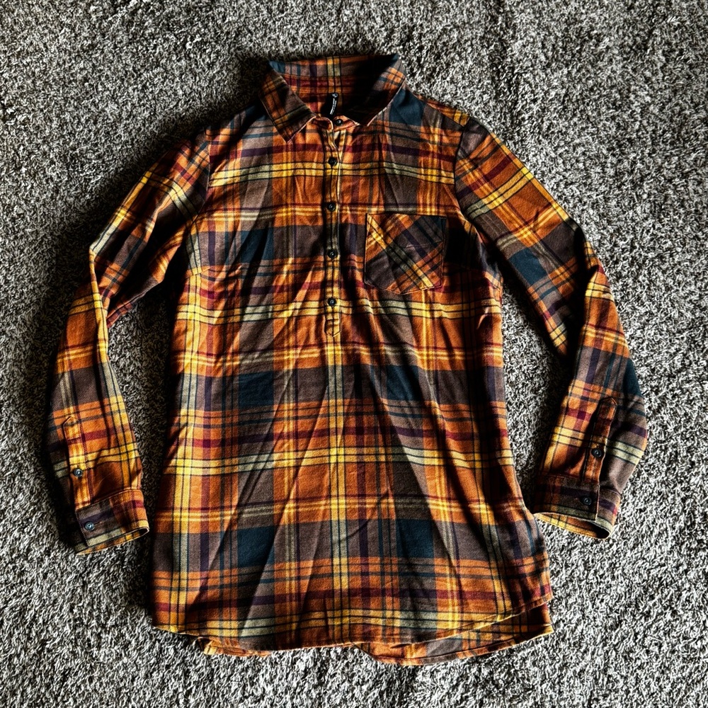 Kuhl Women’s S Ferrata Tunic Flannel Orange Plaid Button‎ Shirt Long Sleeve